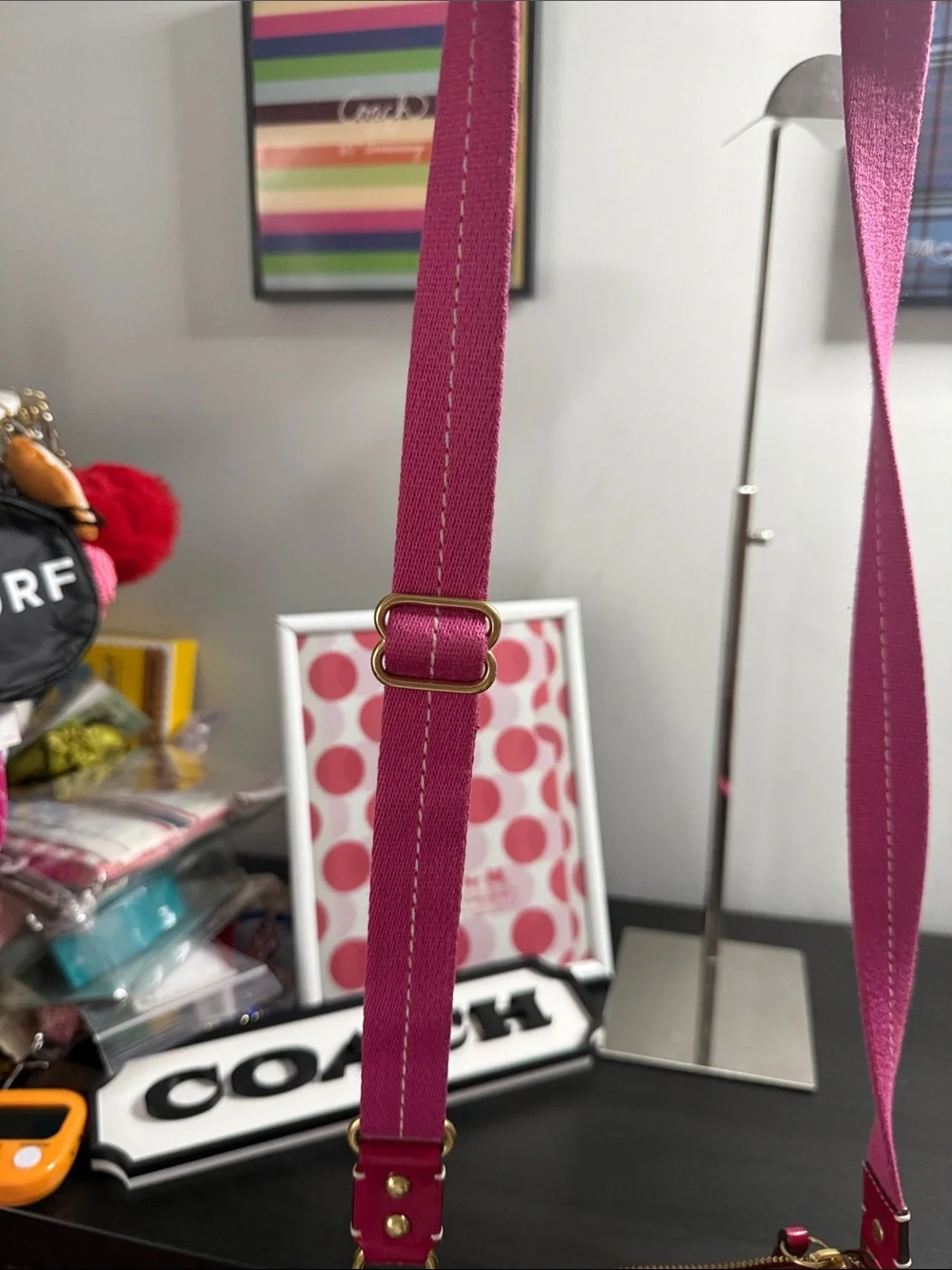 Coach Vintage Signature Stripe Canvas Crossbody with Pink Leather Trim
